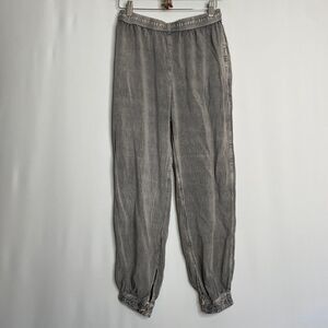 Rhea Pants Grey Pull-On Drawstring Soft Flow Viscose Pockets Embroidered XS